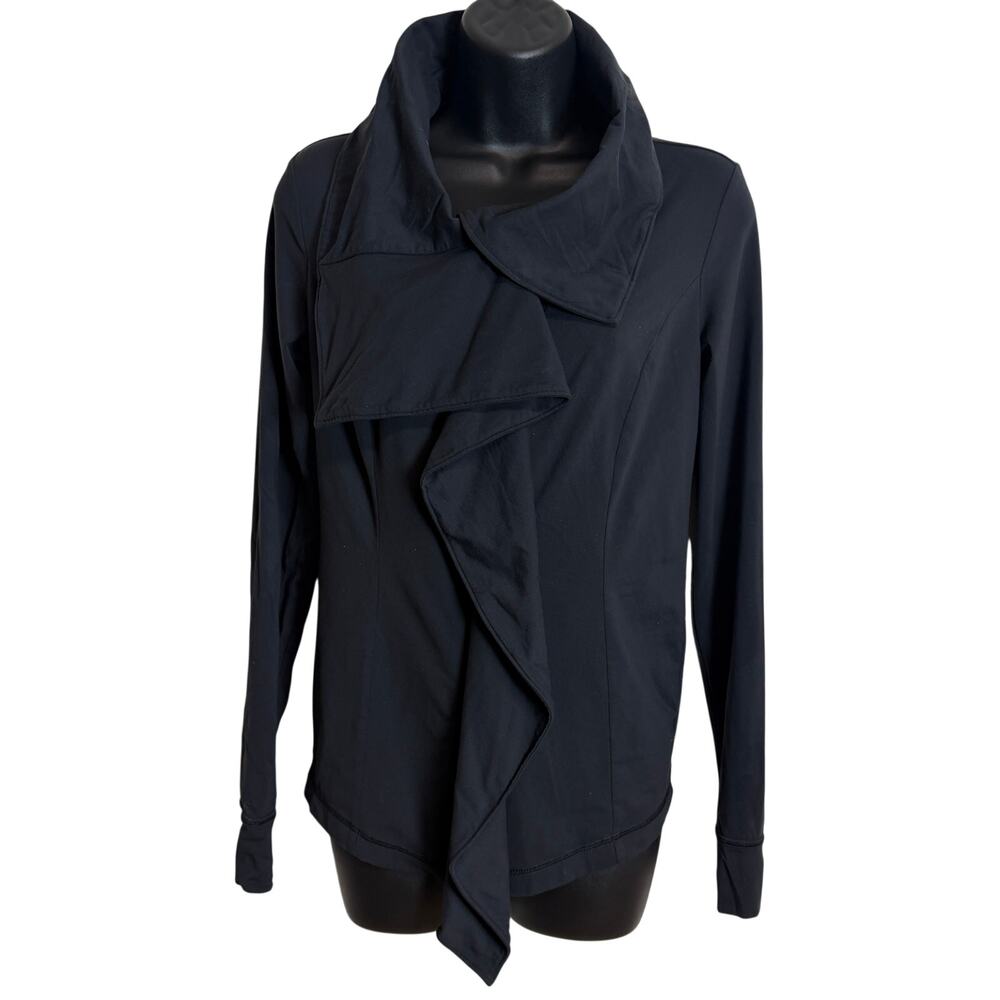 Lucy Women Small Black Zip Up Jacket Yoga Asymmetrical Drape Collar Athleisure